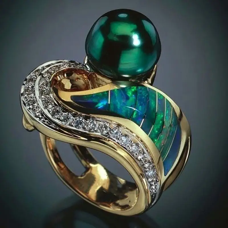 Anel vintage com zircónia verde pérola