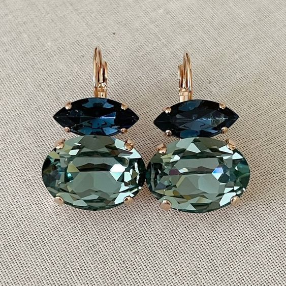 Brincos Vintage em vidro Verde e Azul