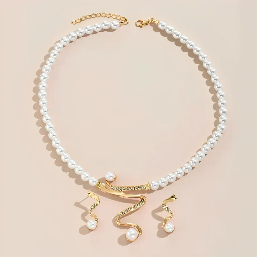 Conjunto de Colar e Brincos de Pérolas Naturais