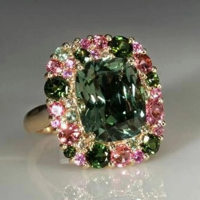 Anel vintage verde e ouro rosa