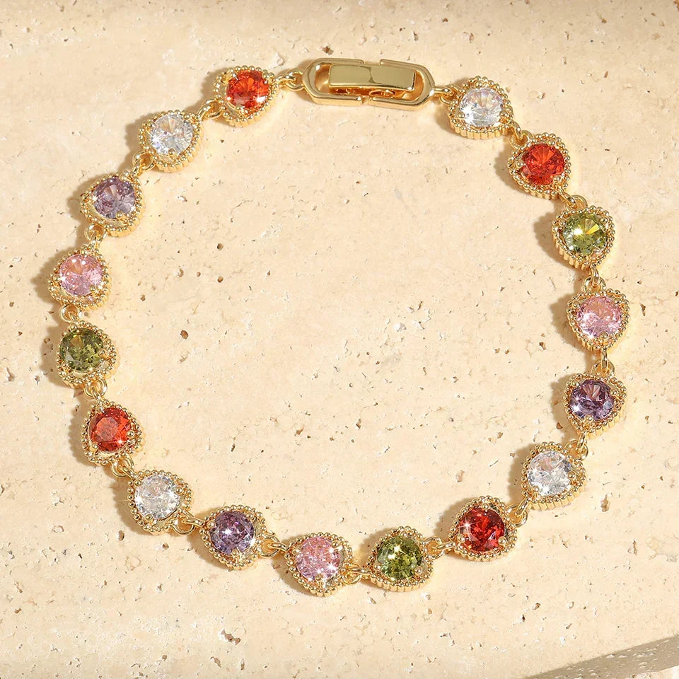 Pulseira Vintage Ouro Coração Amor Arco-íris