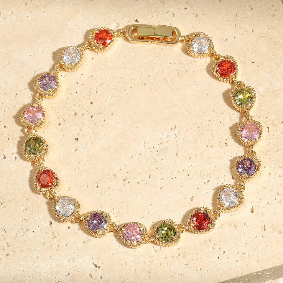 Pulseira Vintage Ouro Coração Amor Arco-íris