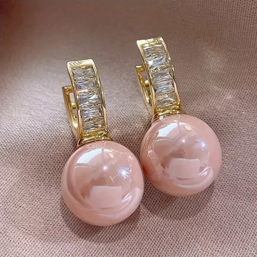 Brincos de Ouro com Zircônia Rosa Pérola