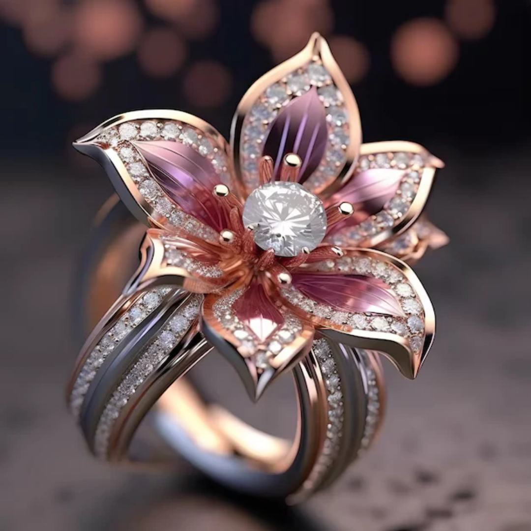 Anel de Cristal com Lótus Rosa Exótica