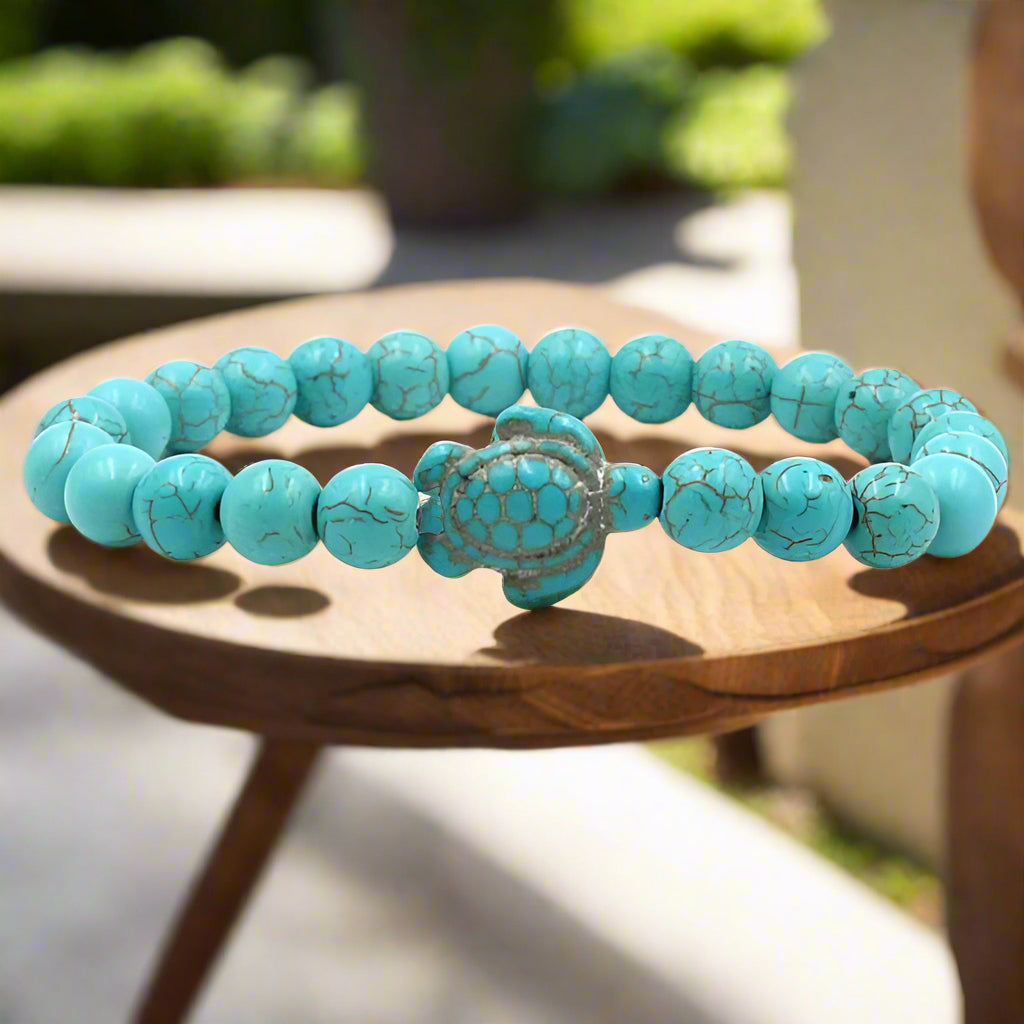 Pulseiras Exclusivas com Contas de Pedra Natural em Forma de Tartaruga