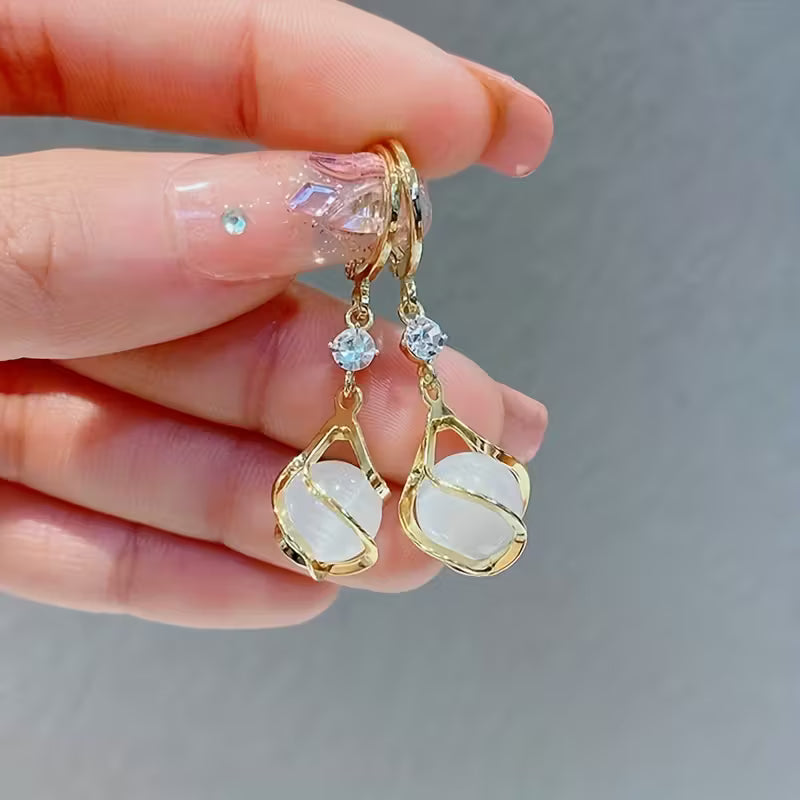 Brincos Moonstone Grânulo Brilhante
