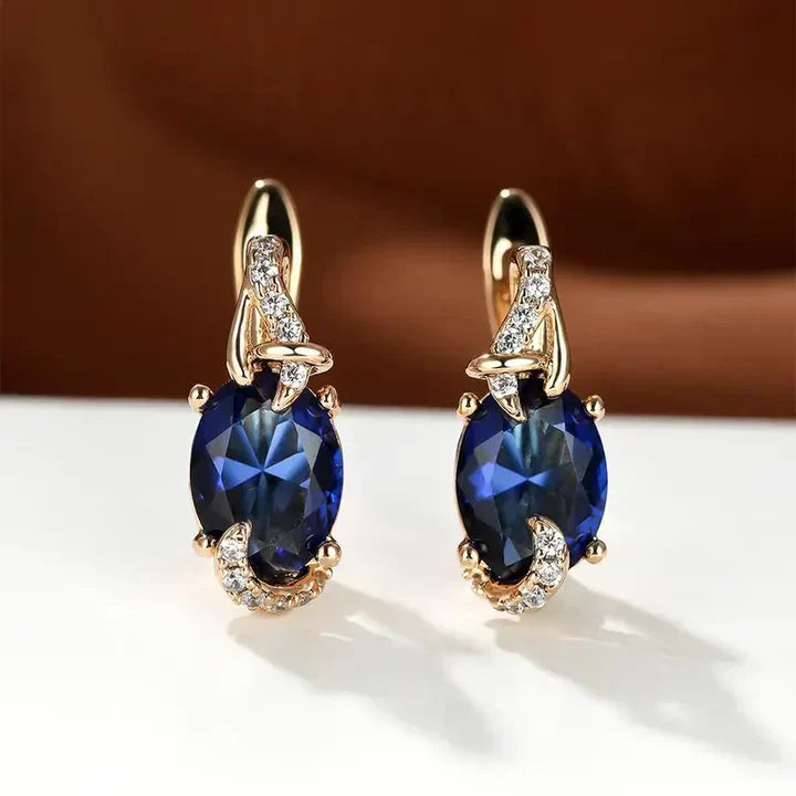 Brincos Dourados Gota Azul Meia-Noite