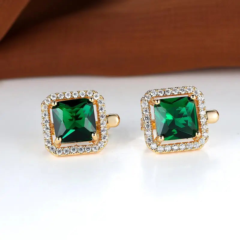 Brincos Dourados com Zircónia Verde Quadrada