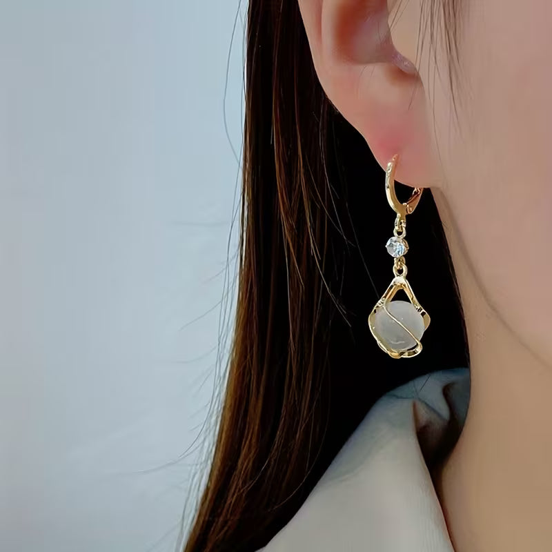 Brincos Moonstone Grânulo Brilhante