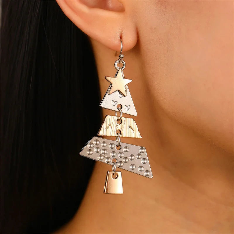 Brincos pendentes em forma de árvore de Natal em metal misto