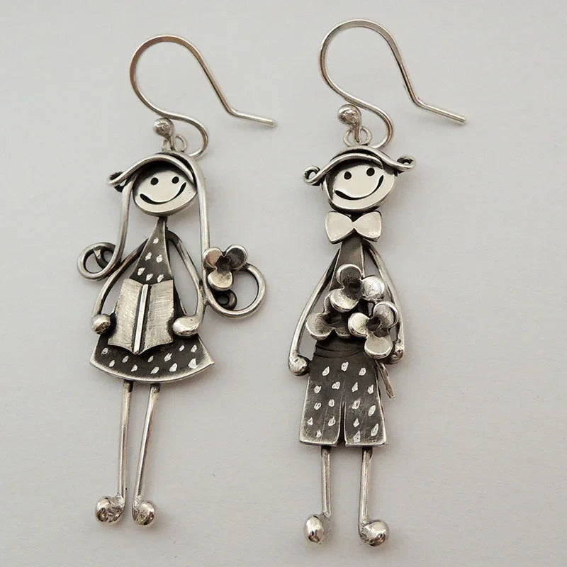 Brincos pendentes vintage menino e menina
