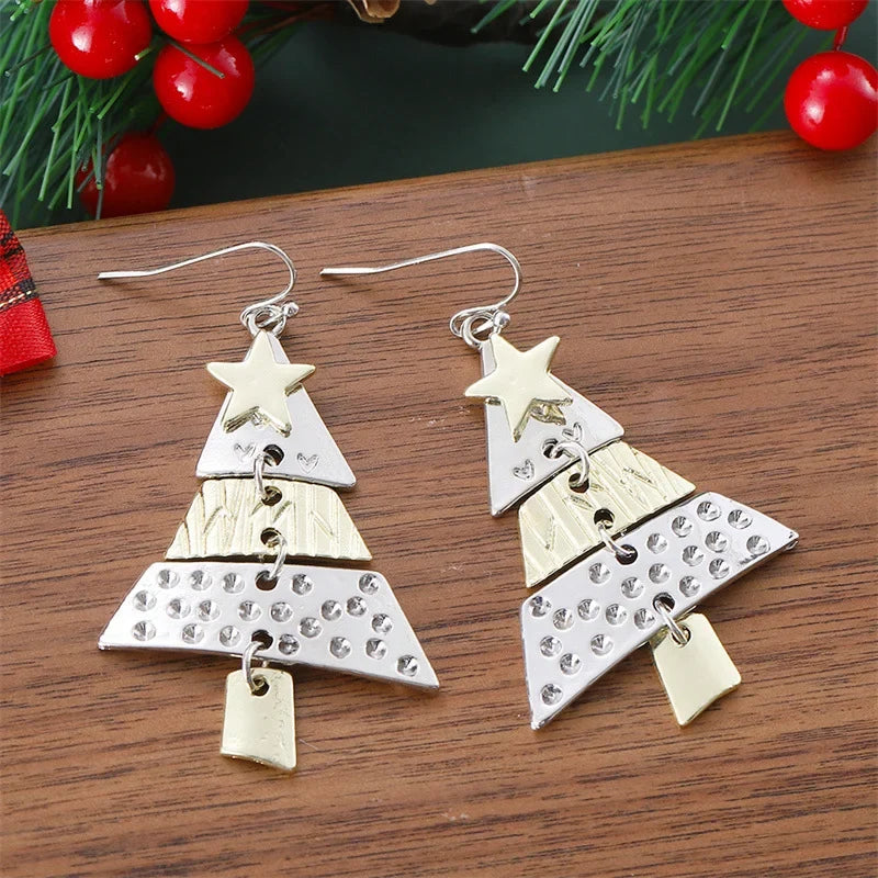 Brincos pendentes em forma de árvore de Natal em metal misto