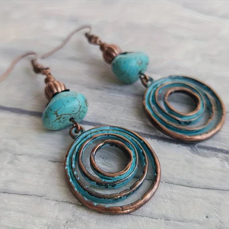 Brincos Espiral Vintage com Turquesa