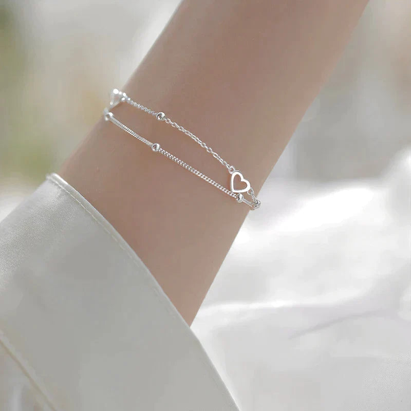 Pulseira ajustável com coração em prata