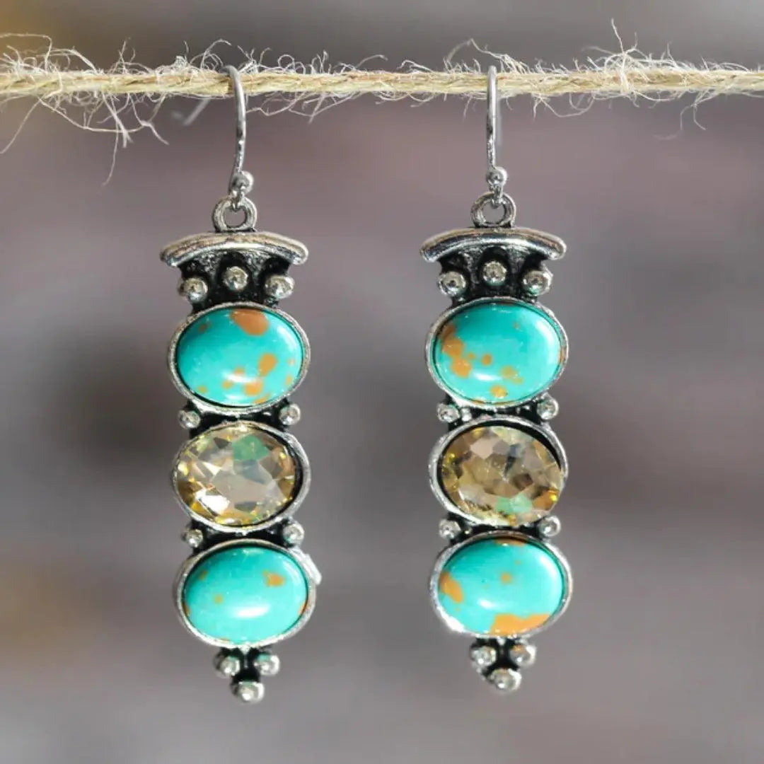 Brincos Pendentes Vintage em Turquesa Natural