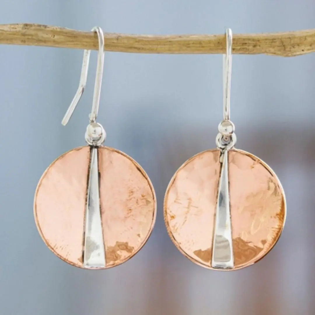 Brincos Vintage Redondos de Prata Rosa com Brilho