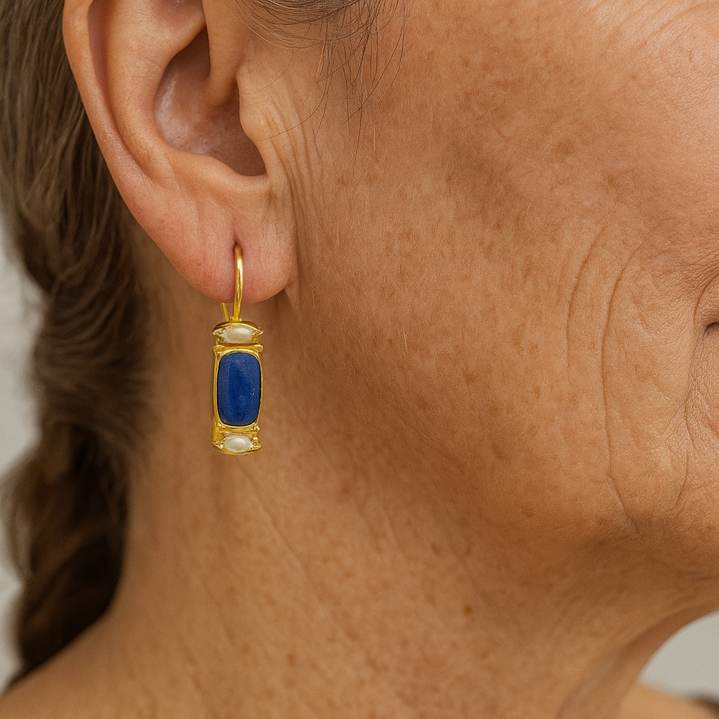 Brincos Vintage em Azul e Dourado
