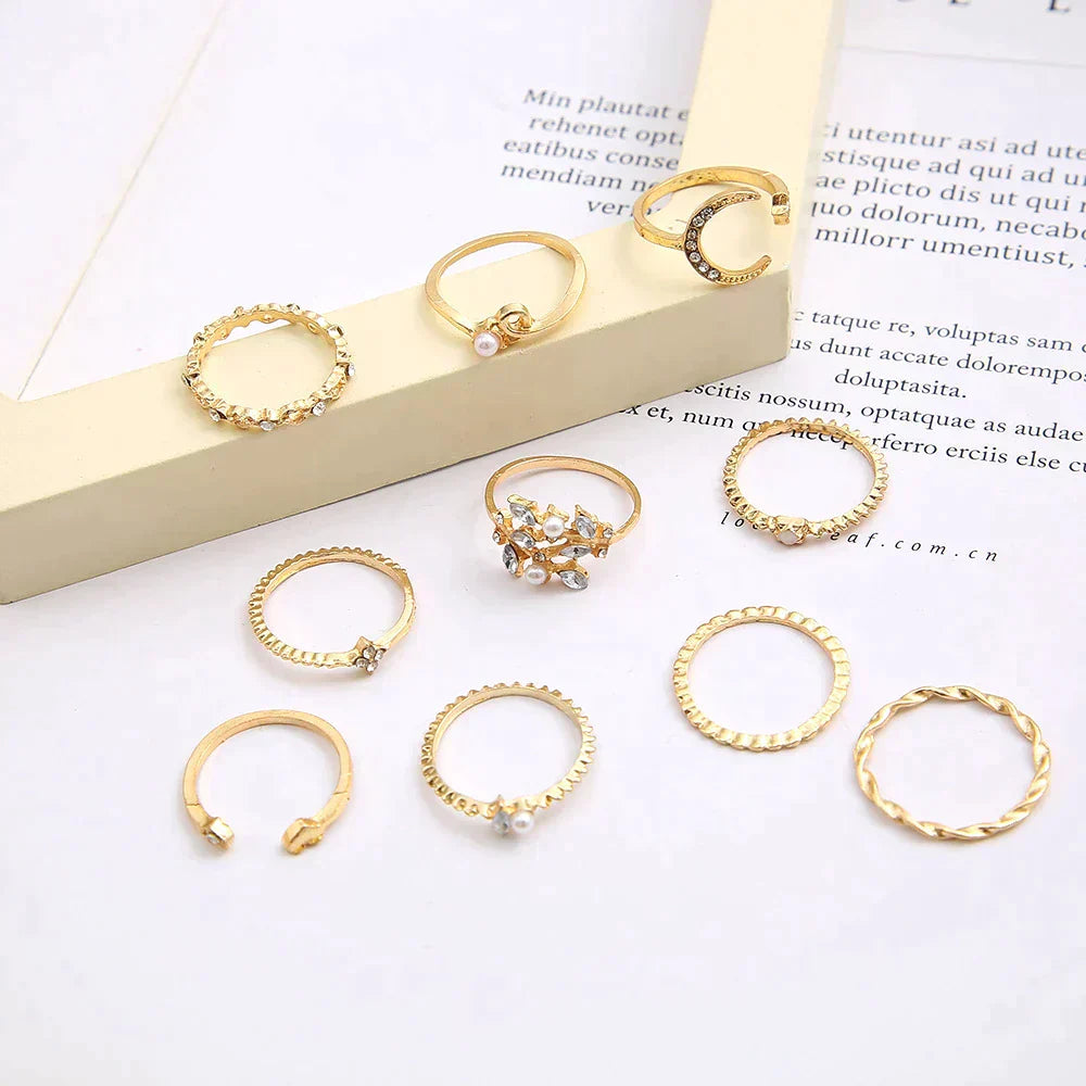 Conjunto de Anéis de Prata e Ouro (10 pares)
