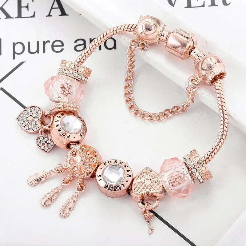 Pulseira Apanhador de Sonhos Rosa com Pendentes em Prata