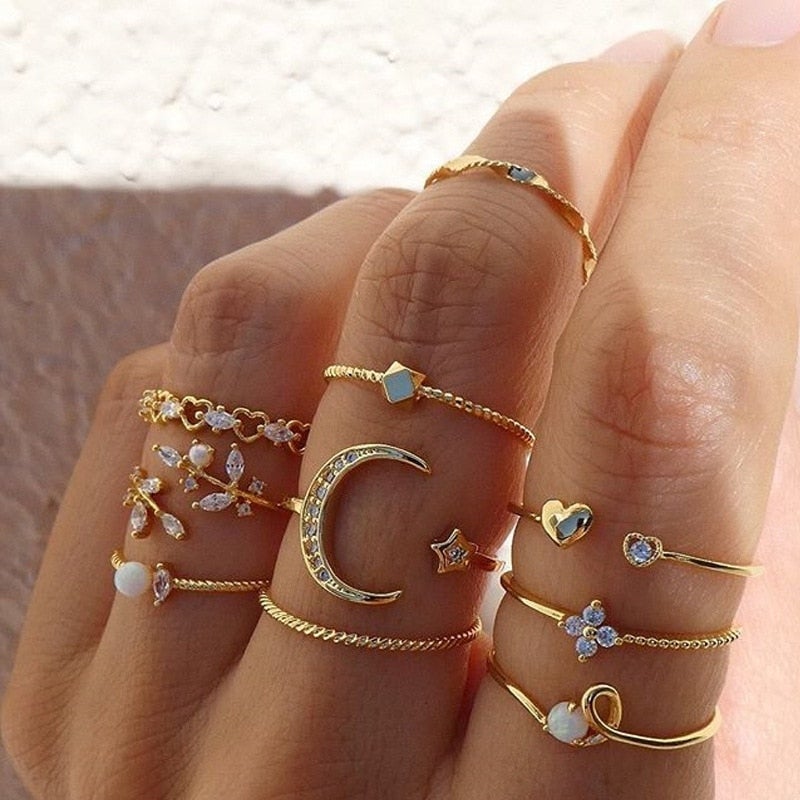 Conjunto de Anéis de Prata e Ouro (10 pares)