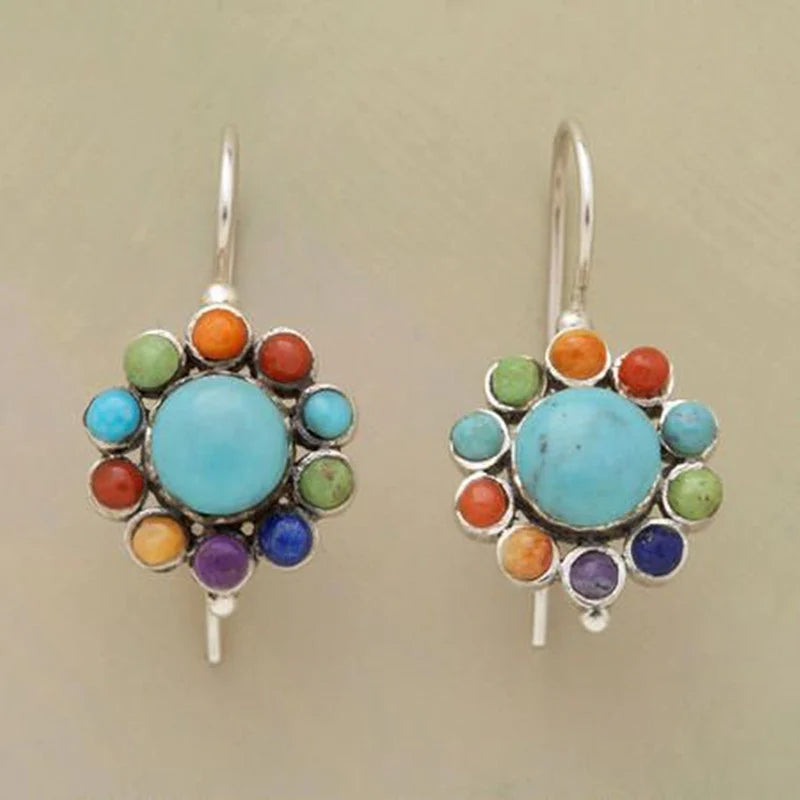 Brincos redondos turquesa multicoloridos