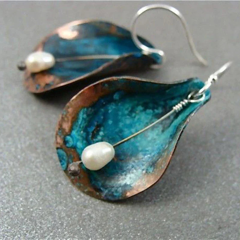 Brincos Vintage com Folha Azul