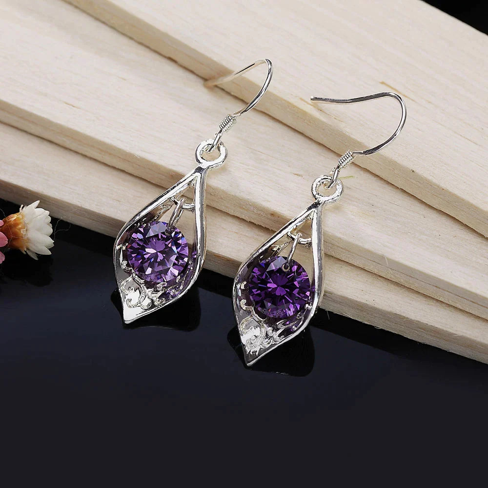 Brincos em Prata com Cristal Violeta