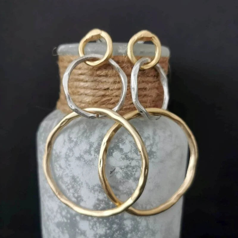 Brincos de Argola Vintage em Ouro e Prata