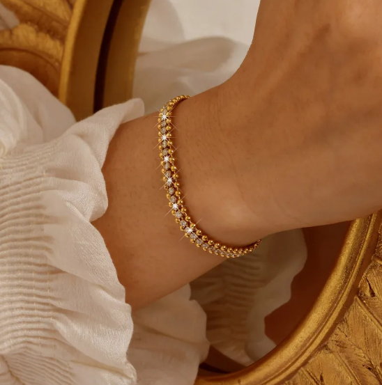 Pulseira em Aço Inoxidável com Corrente de Zircão