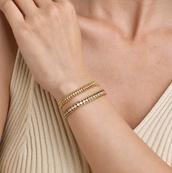 Pulseira em Aço Inoxidável com Corrente de Zircão