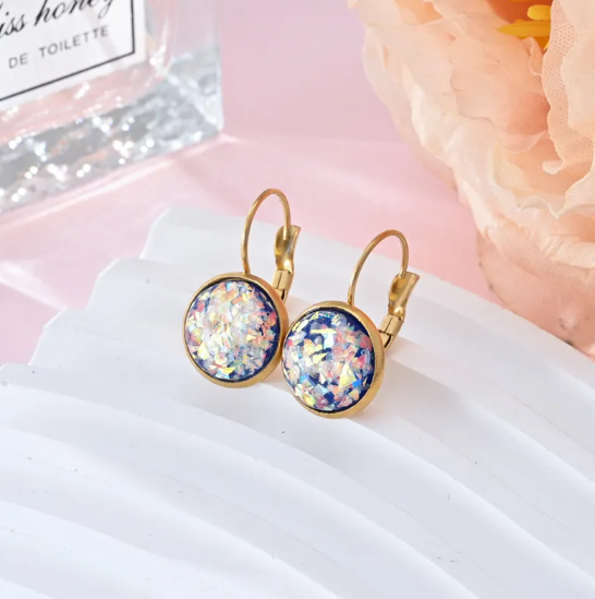 Brincos em Aço Inoxidável com Lantejoulas e Strass