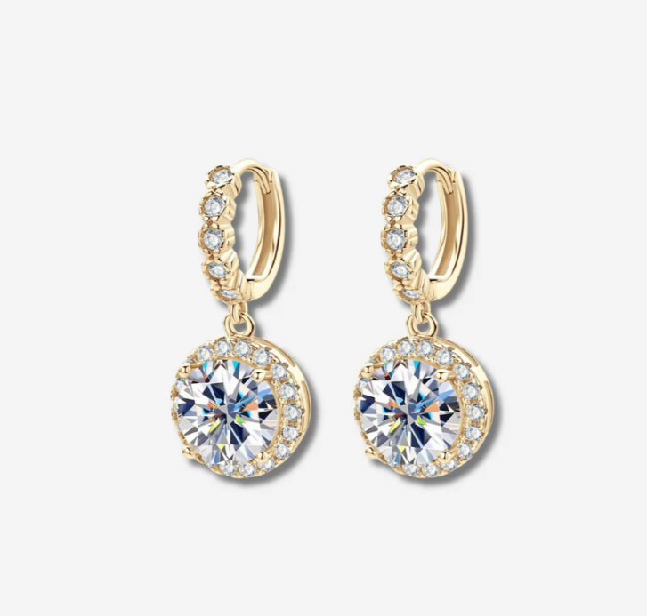 Brincos Pendurados Redondos em Moissanite