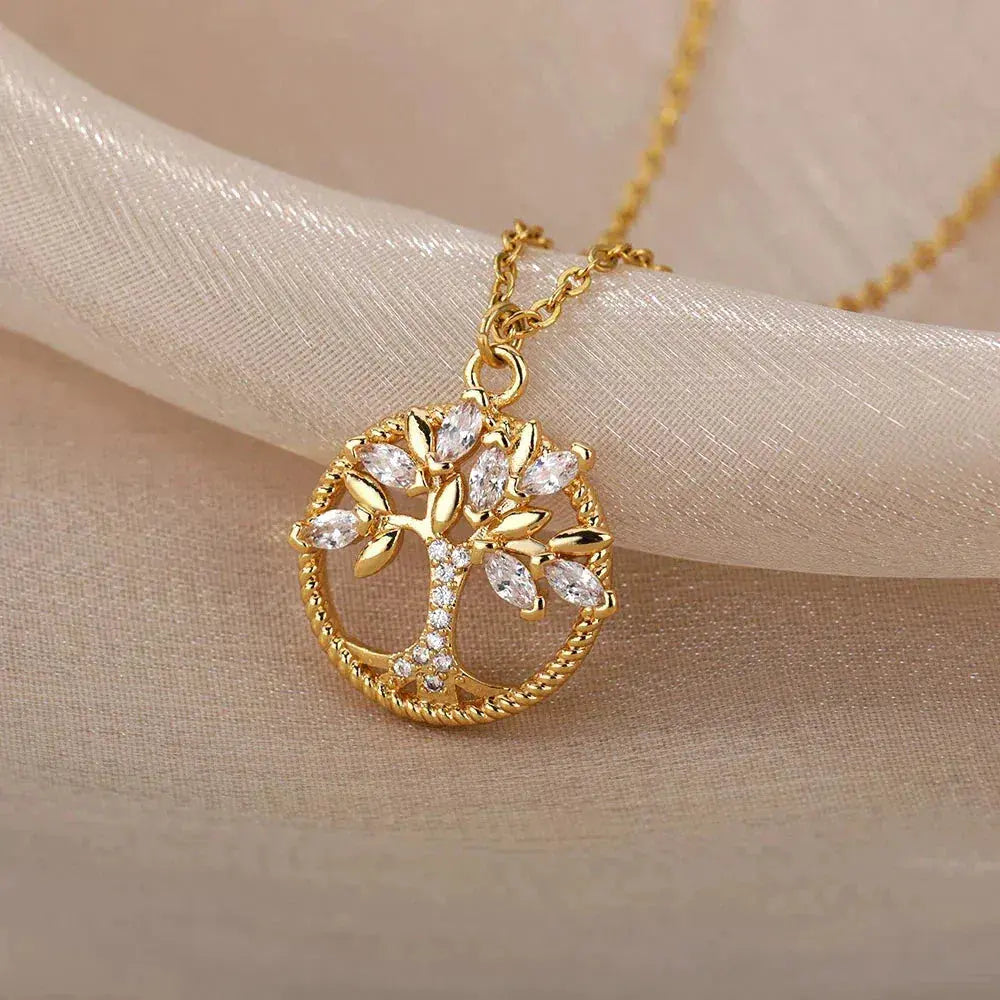 Colar Árvore da Vida com Zircónia em Ouro