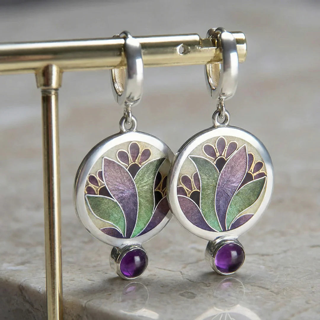 Brincos Boho com Cristais Roxos em Prata de Lei