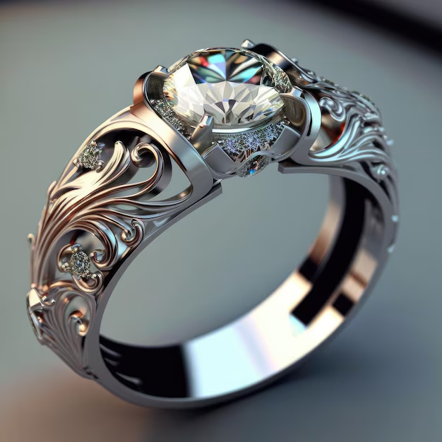 Anel Exótico de Cristal Prateado