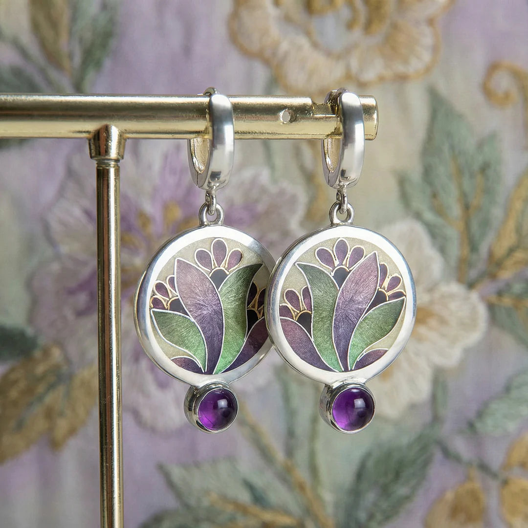 Brincos Boho com Cristais Roxos em Prata de Lei