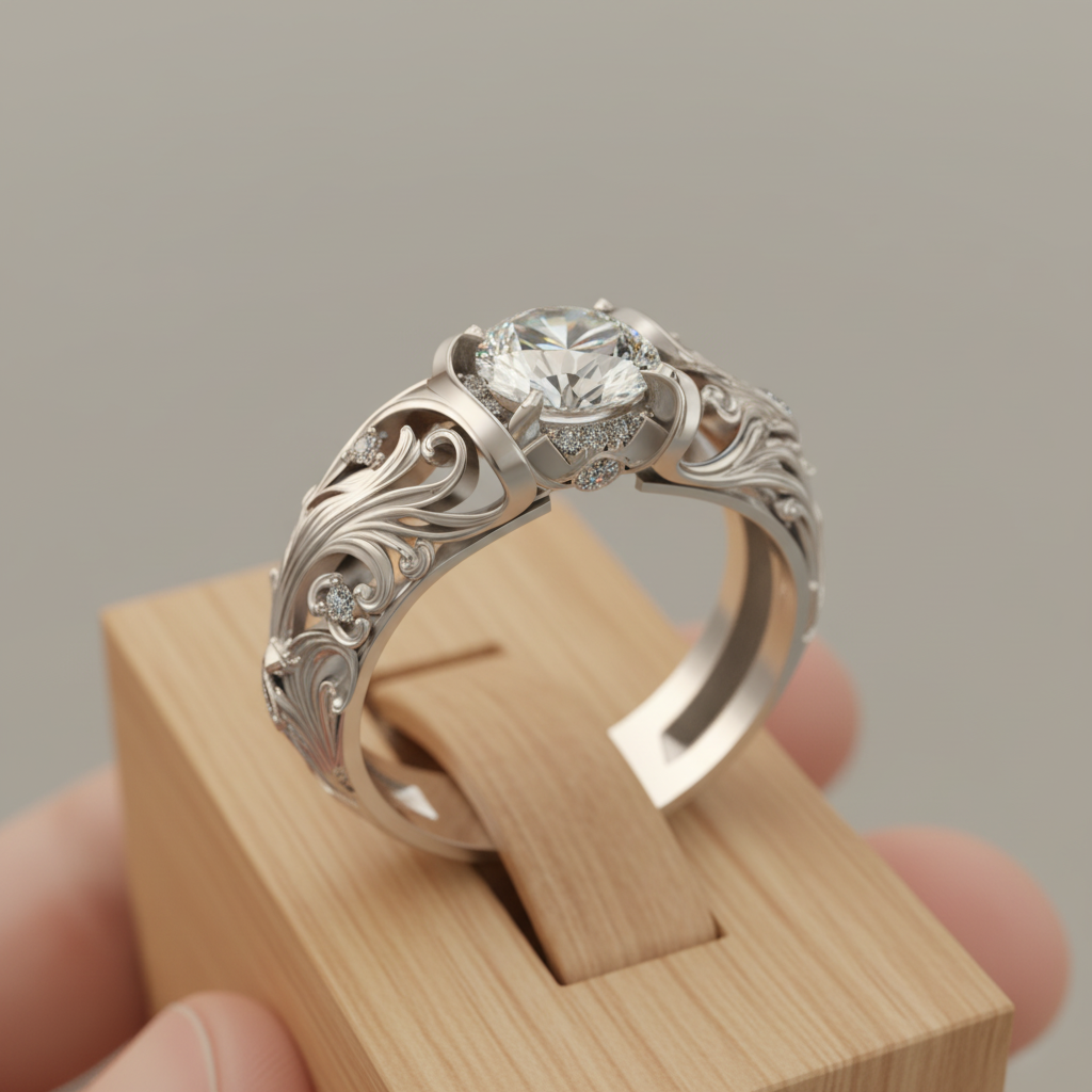 Anel Exótico de Cristal Prateado