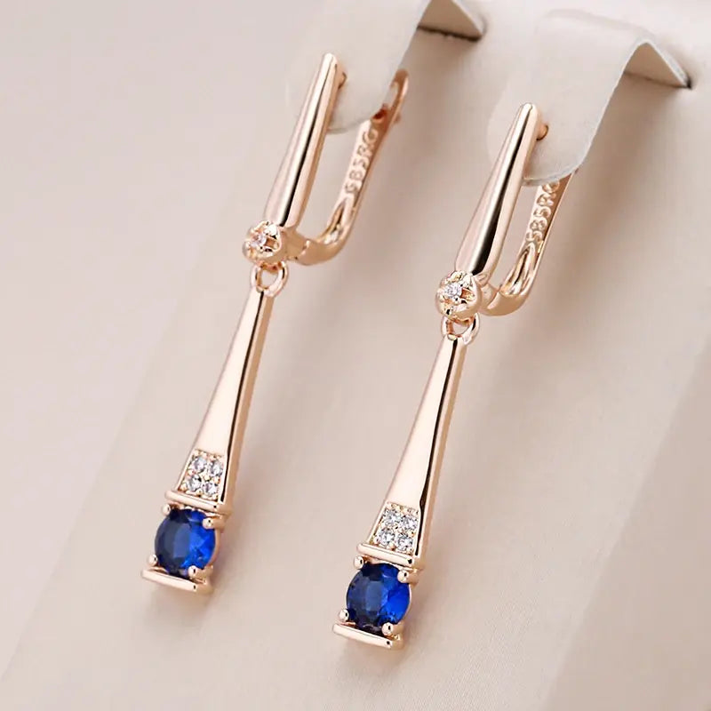 Brincos Dourados com Pendente de Cristal Azul