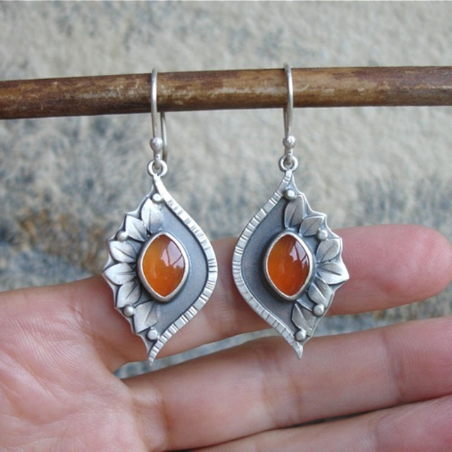 Brincos Boho Laranja com Cristais