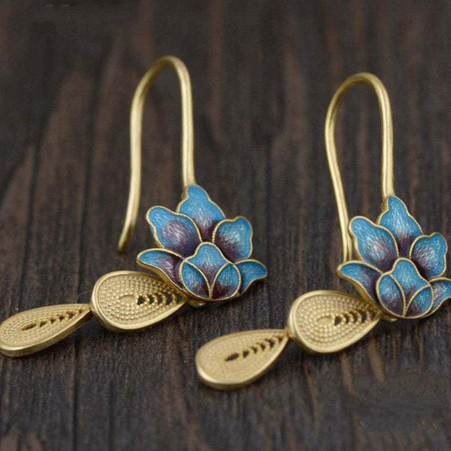 Brincos Boho Lotus Azul em Ouro