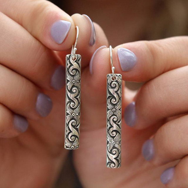 Brincos Boho Retangulares em Prata de Lei