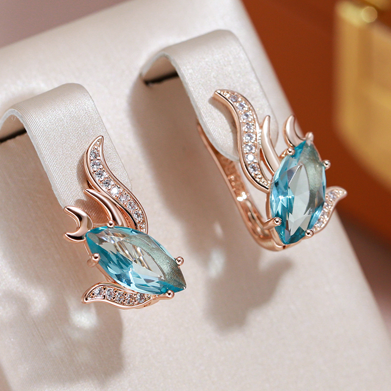 Brincos Elegantes com Cristais Turquesa em Ouro