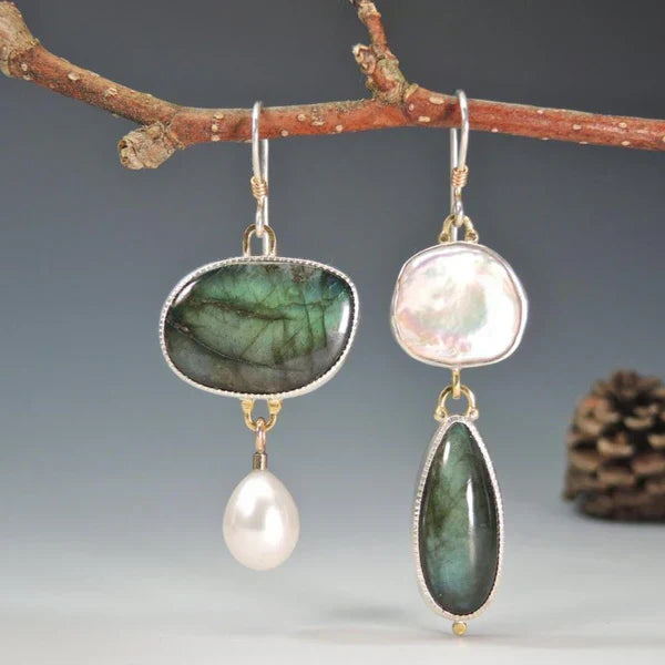 Brincos Vintage de Pedra Natural em Prata