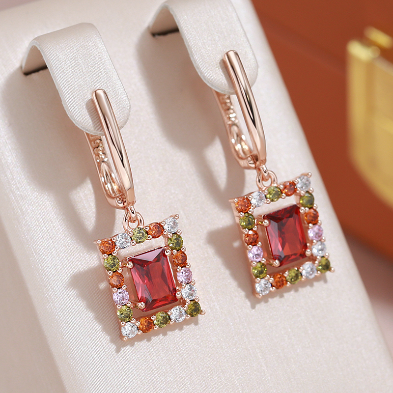 Brincos Cúbicos Elegantes com Cristais Vermelhos