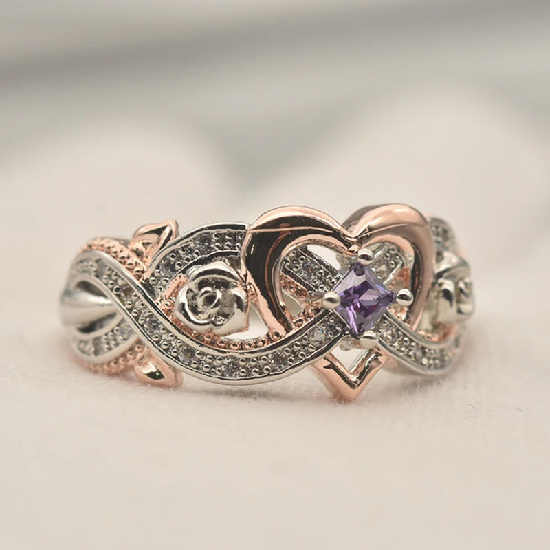 Anel Coração Elegante Brilhante em Ouro Rosa