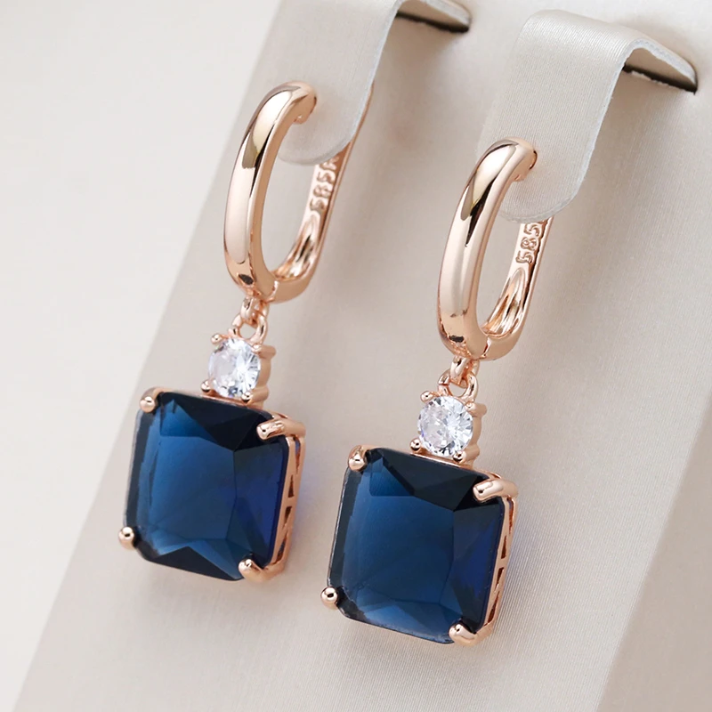 Brincos Elegantes em Cristal Cúbico Azul Escuro