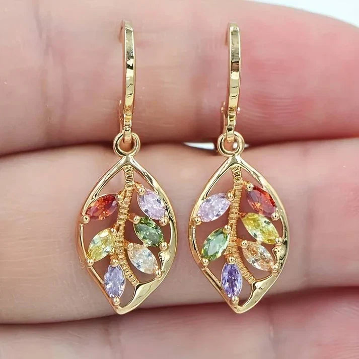 Brincos com Folhas de Cristal Multicoloridas