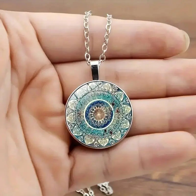 Colar Vintage Redondo com Mandala Azul