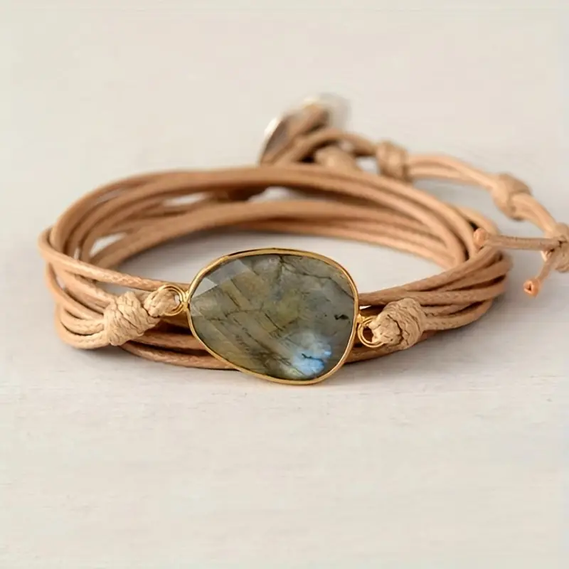 Pulseira Vintage em Couro com Pedras