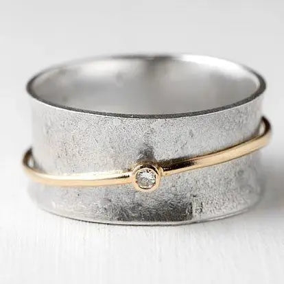 Anel Vintage em Prata com Zircónia e Filete Dourado